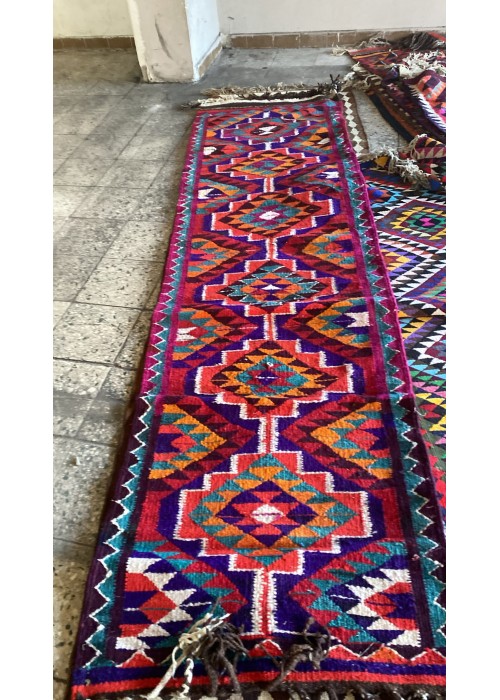 El Dokuması Kök Boyalı Yolluk Kilim | Otantik Anadolu Motifli | 300 cm